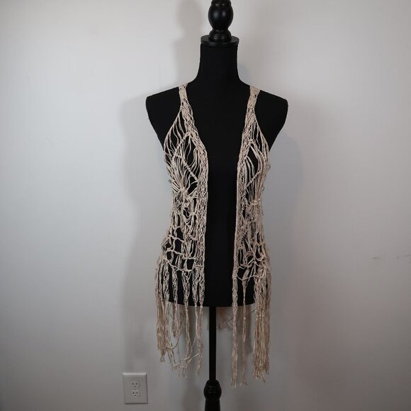 Left on Houston Fringe Boho Vest Cochella Vibes M - Picture 1 of 9